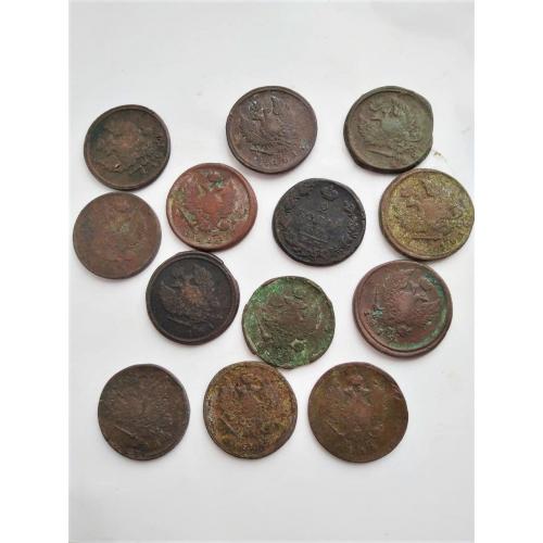 Монеты, две копейки, империи, погодовка 1810-1823 годы (13 штук)