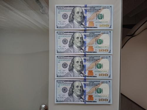 100 долларов США 2009 (B2 FRB New York) Номера подряд 4 банкноты