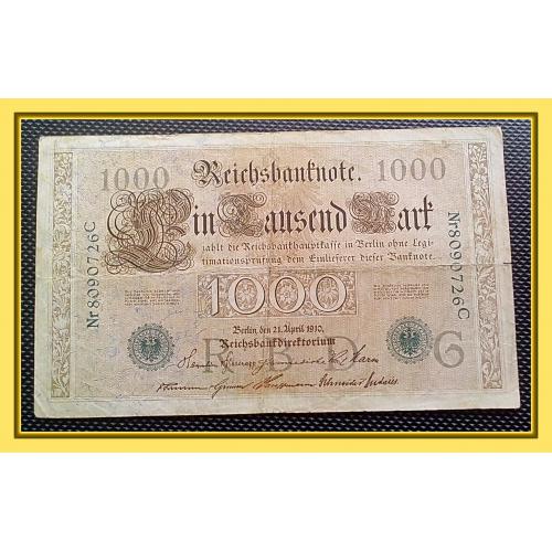 Банкнота Германии 1000 рейхсмарок 1910 года.