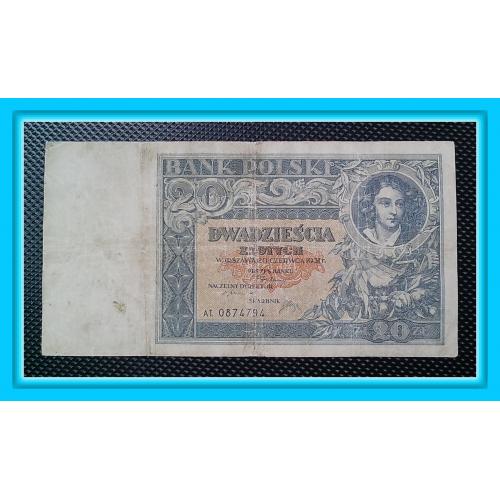 Банкнота  Польши номиналом 20 злотых 1931года.  