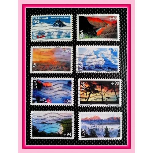 Набор из 8-ми гашенных марок  авиапочты  США  "Landscape" (1).