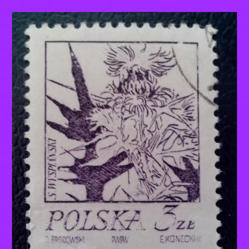 Почтовая марка ПНР «Flower Drawings by Stanislaw Wyspianski»