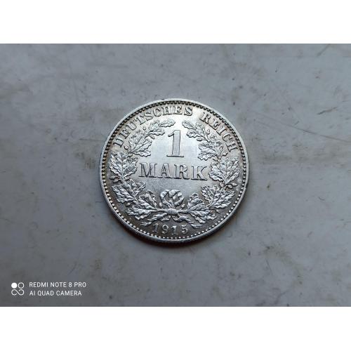 Германская империя 1 марка 1915 г. Монетный двор Е. Серебро.Оригинал.Отличный сохран.