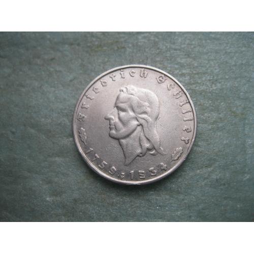 Германия.2 Марки 1934 г 175 лет со дня рождения Фридриха Шиллера.Третий рейх. Серебро.Сохран