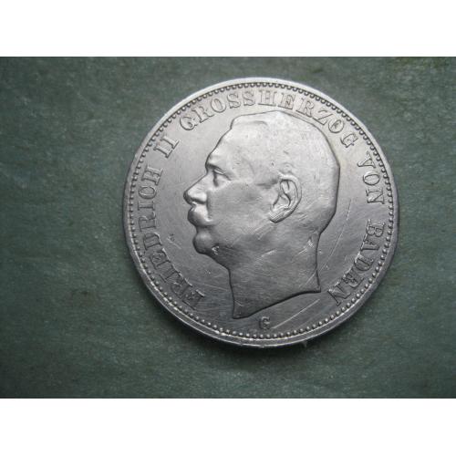 Германия ..Баден 3 марки 191'2 Фридрих II Серебро. Хороший сохран!(2)