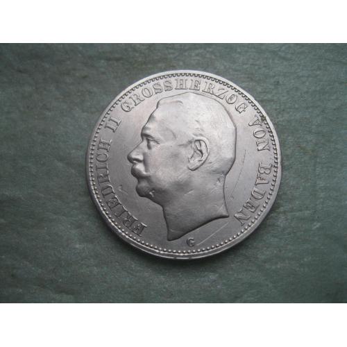 Германия ..Баден 3 марки 191'2 Фридрих II Серебро. Хороший сохран!(2)