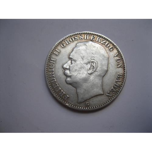 Германия ..Баден 3 марки 191'2 Фридрих II Серебро. Отличный сохран!