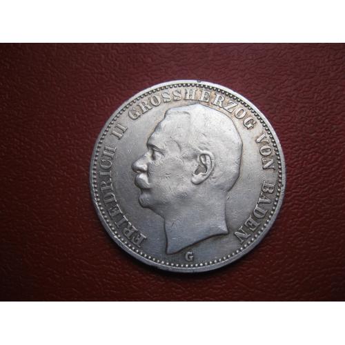 Германия ..Баден 3 марки 1910 Фридрих II Серебро. Отличный сохран!