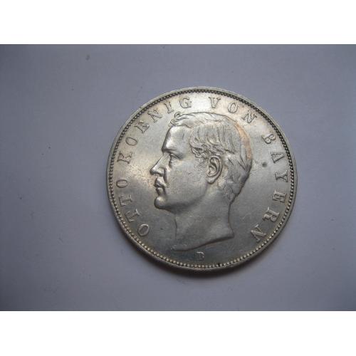 Германия .Бавария 3 марки (mark) 1913 года Отто. Серебро.Оригинал.Отличный сохран! XF-UNC (1)