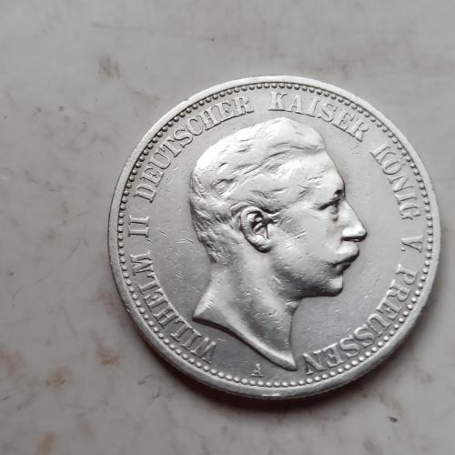 Германия . Королевство Пруссия.2 марки (mark) 1905 года Вильгельм-2 . Оригинал.Серебро.