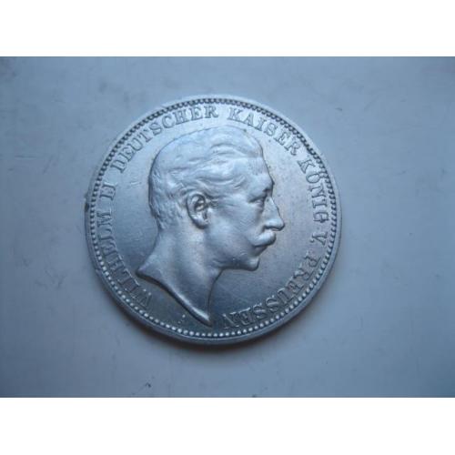 Германия . Королевство Пруссия.3 марки (mark) 1909 года Вильгельм-2 .. Отличный сохран (1)