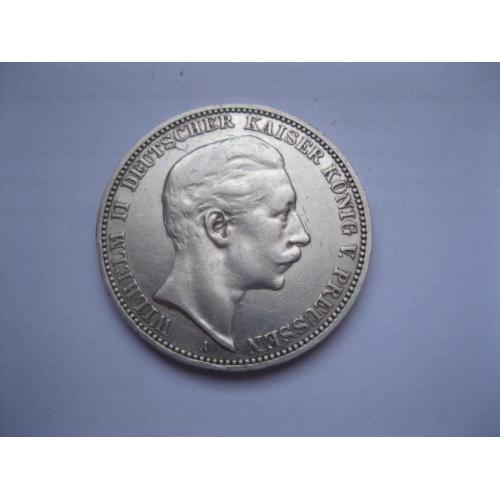 Германия . Королевство Пруссия.3 марки (mark) 1910 года Вильгельм-2 . Отличный сохран