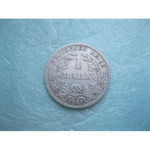 Германская империя 1 марка 1901 г. Монетный двор А . Серебро. Оригинал .
