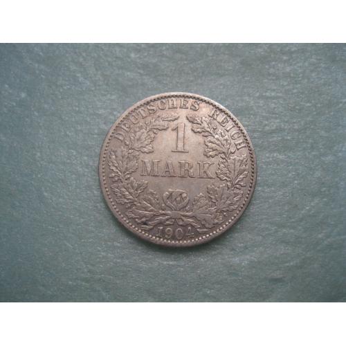 Германская империя 1 марка 1904 г. Монетный двор .А.. Серебро .Оригинал. Неплохой сохран.
