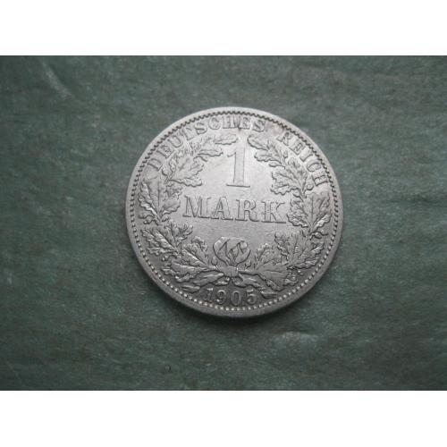 Германская империя 1 марка 1905 г. Монетный двор А . Серебро. Оригинал .Отличный сохран.