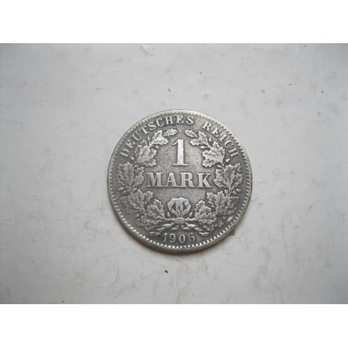 Германская империя 1 марка 1906 г. Монетный двор G. Серебро. Оригинал. Нечастая.!.