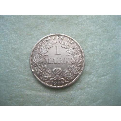 Германская империя 1 марка 1906 г. Монетный двор А. Серебро. Оригинал. Хороший сохран.