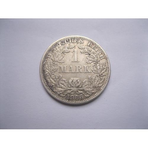 Германская империя 1 марка 1906 г. Монетный двор F. Серебро .Оригинал. Отличный сохран.
