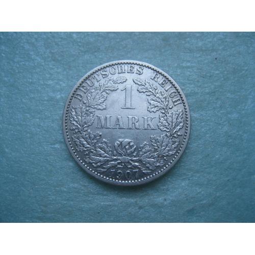 Германская империя 1 марка 1907 г. Монетный двор А. Серебро.Оригинал.Неплохой сохран.(2)