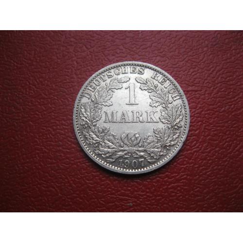 Германская империя 1 марка 1907 г. Монетный двор .А .Серебро .Оригинал. Отличный сохран.XF-UNС