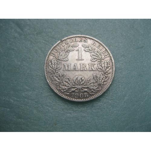 Германская империя 1 марка 1908 г. Монетный двор .А .Серебро .Оригинал. Отличный сохран. XF -UNC