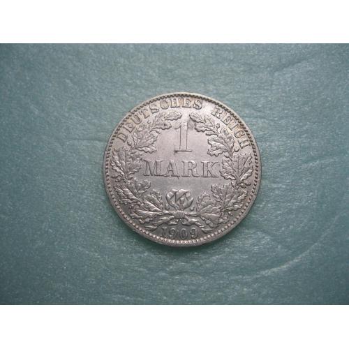 Германская империя 1 марка 1909 г. Монетный двор А. Серебро .Оригинал. Хороший сохран.