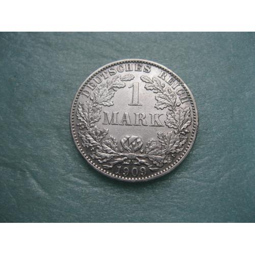Германская империя 1 марка 1909 г. Монетный двор .А .Серебро .Оригинал. Отличный сохран. !