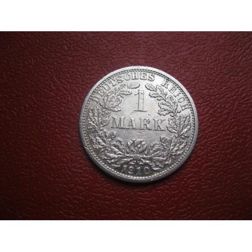 Германская империя 1 марка 1910 г. Монетный двор F. Серебро. Оригинал. Отличный сохран..(2)
