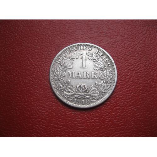 Германская империя 1 марка 1910 г. Монетный двор F. Серебро. Оригинал. Отличный сохран..XF-UNC