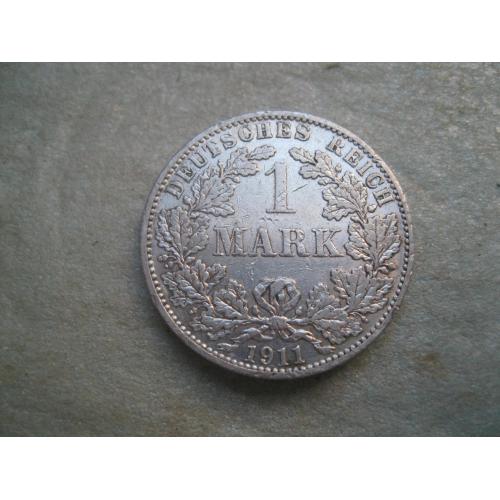 Германская империя 1 марка 1911 г. Монетный двор А. Серебро. Оригинал. Неплохой сохран.(2)