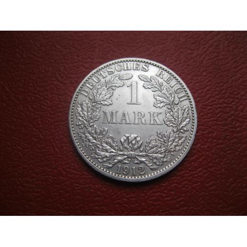Германская империя 1 марка 1912 г. Монетный двор .А .Серебро .Оригинал. Отличный сохран. аUNC