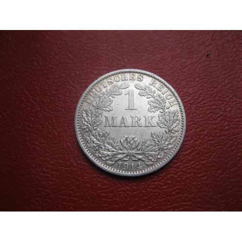 Германская империя 1 марка 1914 г. Монетный двор А .Серебро .Оригинал. Отличный сохран..аUNC
