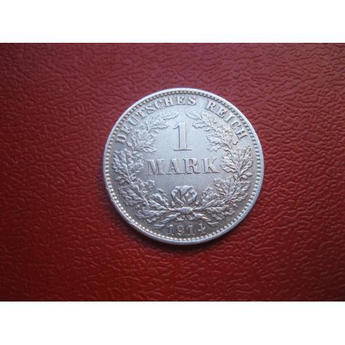Германская империя 1 марка 1914 г. Монетный двор Е .Серебро .Оригинал. Отличный сохран.