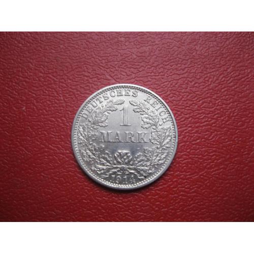Германская империя 1 марка 1914 г. Монетный двор F. Серебро .Оригинал. Отличный сохран..XF-UNC.
