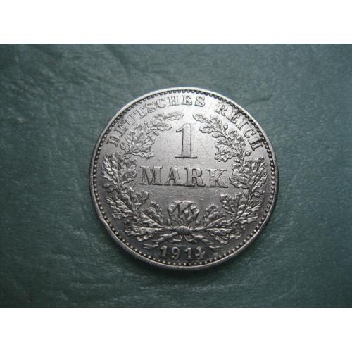 Германская империя 1 марка 1914 г. Монетный двор "G" .Серебро .Оригинал. Отличный сохран.