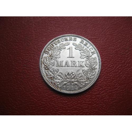 Германская империя 1 марка 1914 г. Монетный двор J. .Серебро .Оригинал. Отличный сохран. UNC