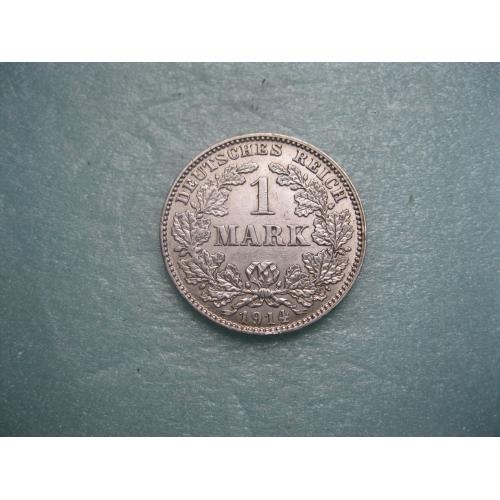 Германская империя 1 марка 1914 г. Монетный двор J .Серебро .Оригинал. Отличный сохран..XF-UNC.