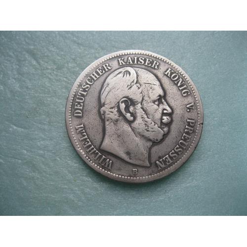 Германская империя .Пруссия. .5 марок 1876 В . Вильгельм-2 .Оригинал..Серебро.