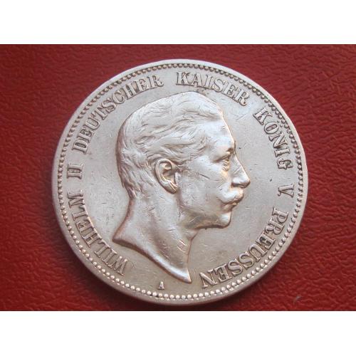 Германская империя .Пруссия.5 марок 1901А . Вильгельм-2 .Оригинал.Серебро.Сохран.Нечастая!