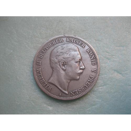 Германская империя .Пруссия.5 марок 1902 А . Вильгельм-2 .Оригинал..Серебро.Хороший сохран.(2)