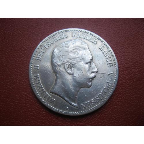 Германская империя .Пруссия.5 марок 1902 А . Вильгельм-2 .Оригинал..Серебро.Хороший сохран.
