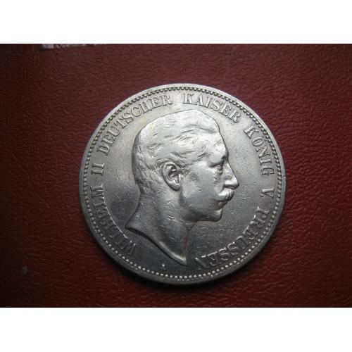 Германская империя .Пруссия.5 марок 1902 А . Вильгельм-2 .Оригинал..Серебро..Сохран 