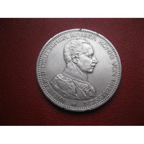 Германская империя .Пруссия.5 марок 1913 А . Вильгельм-2 .Оригинал..Серебро.Отличный сохран ! (2)