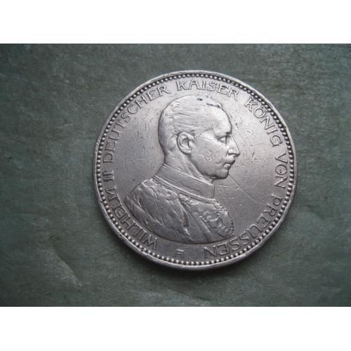 Германская империя .Пруссия.5 марок 1913 А . Вильгельм-2 .Оригинал..Серебро.