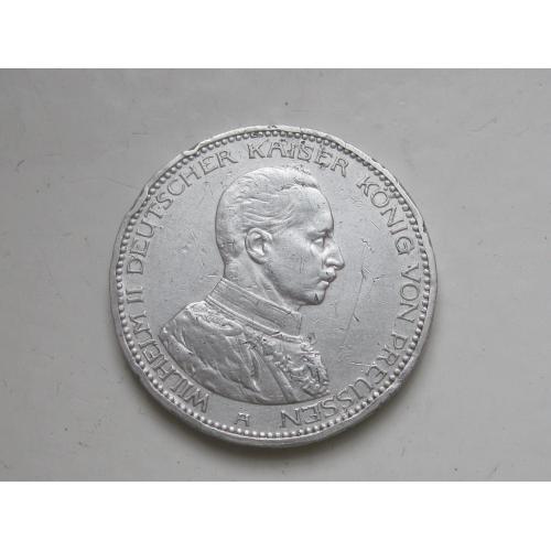 Германская империя .Пруссия.5 марок 1913 А . Вильгельм-2 .Оригинал..Серебро.