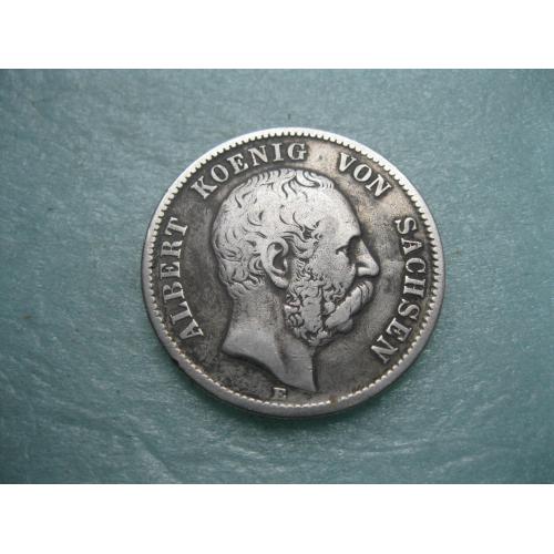 Німецька імперія .Саксонія 2 марки 1876 Е Альберт (король Саксонії) .Оригинал..Срібло.