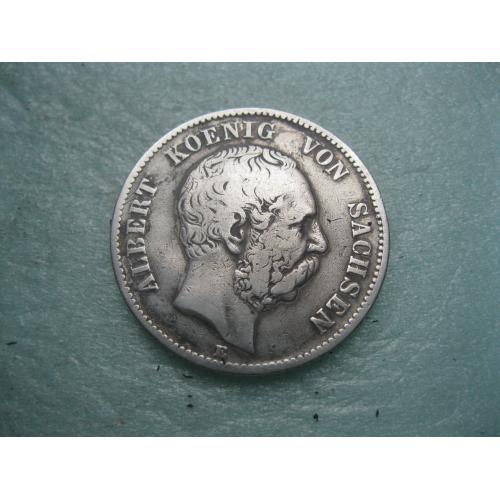 Німецька імперія .Саксонія 2 марки 1876 Е Альберт (король Саксонії) .Оригинал..Срібло.