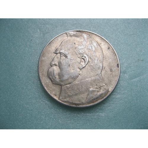 Польща. 10 злотих. 1935 рік. "Юзеф Пілсудський (JÓZEF PIŁSUDSKI)". Срібло. Оригинал.