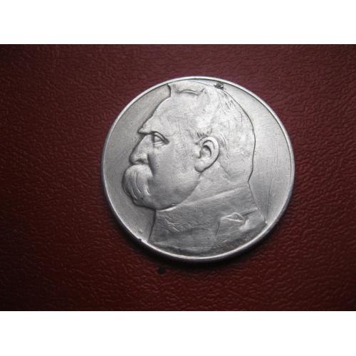 Польща. 10 злотих. 1937 рік. "Юзеф Пілсудський (JÓZEF PIŁSUDSKI)". Срібло. Оригинал.