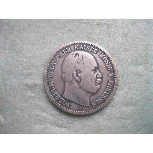 Пруссия 2 марки 1876 года А Вильгельм I.Серебро . Оригинал.